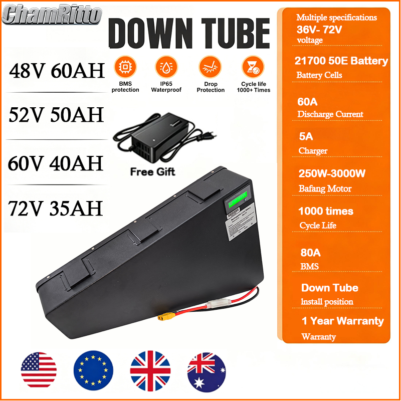 72V 50Ah 21700 Lithium Battery - Электровелосипед 60В 72В 3000Вт, треугольная батарея